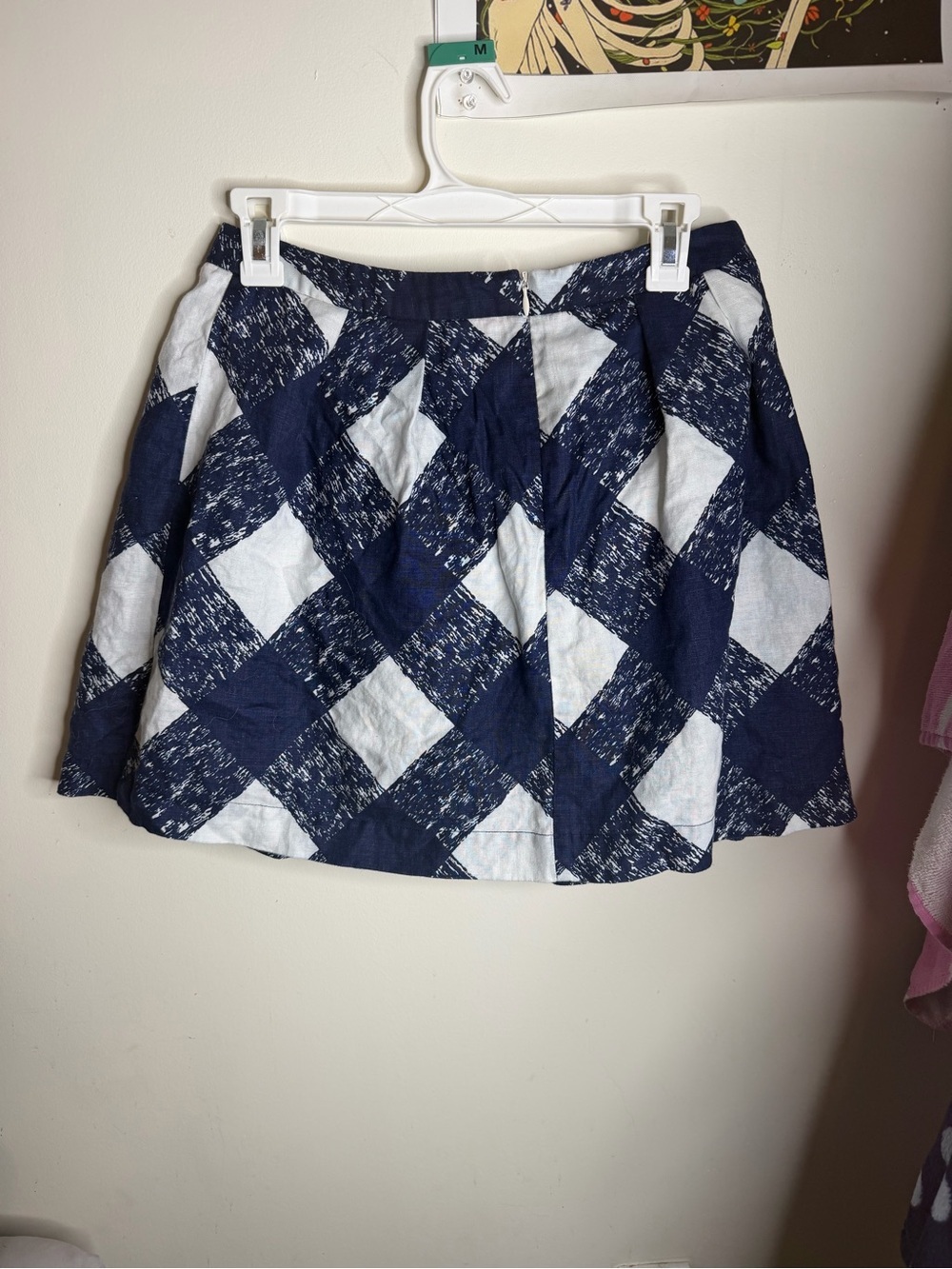 Boden Navy and White Check Pleated Skirt